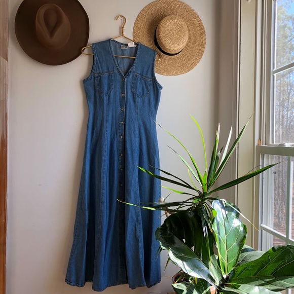 Vintage Dresses & Skirts - True Vintage Denim Jean maxi dress
